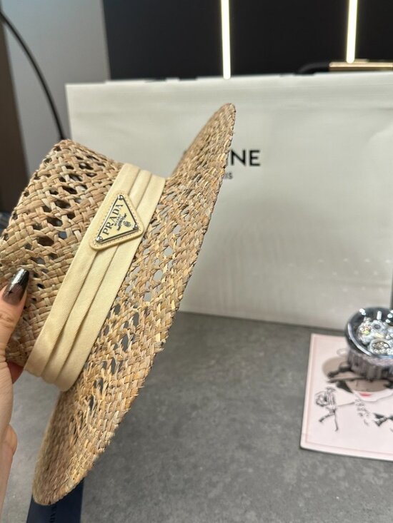 Prada Open-Weave Straw Boater Hat main image 5